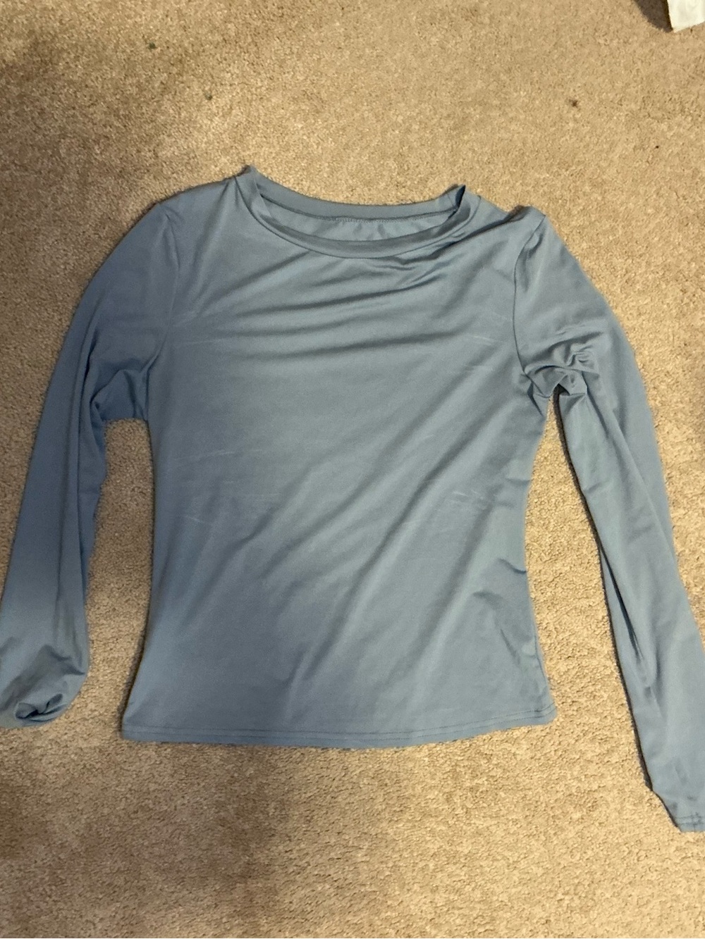 Relaxed Long-Sleeve Crewneck Top in Dusty Blue